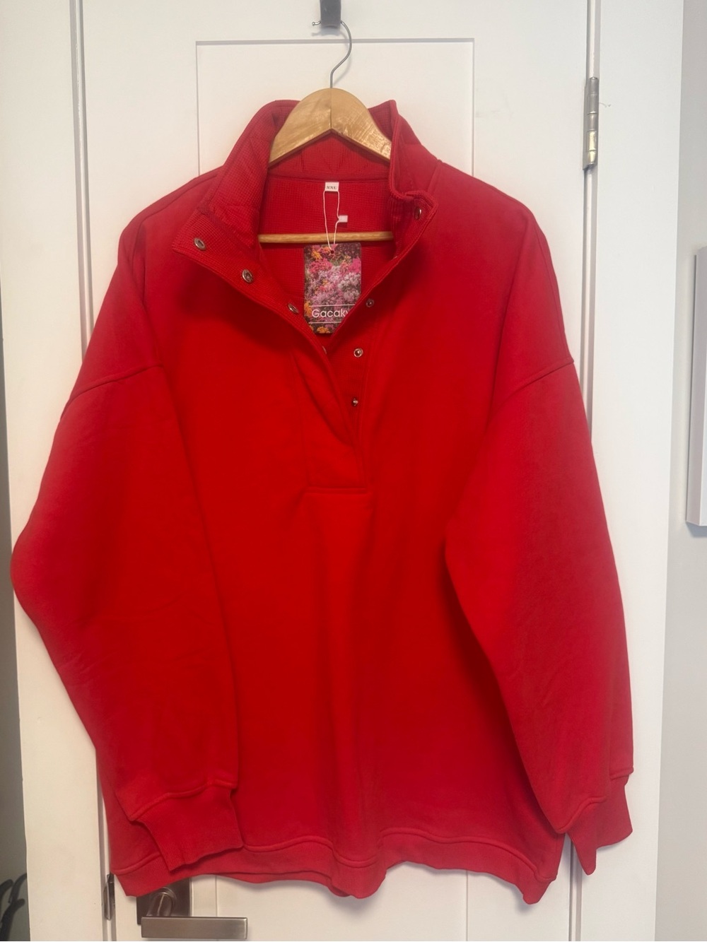 Red Snap-Front Pullover Sweatshirt